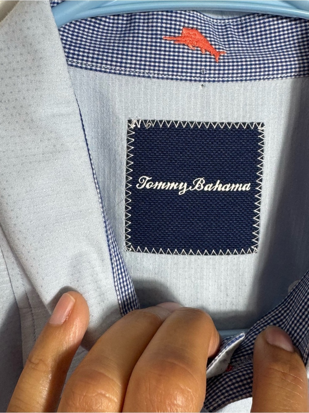 Tommy Bahama Blue Textured Button Down Shirt LG Cotton Casual - Picture 3 of 9